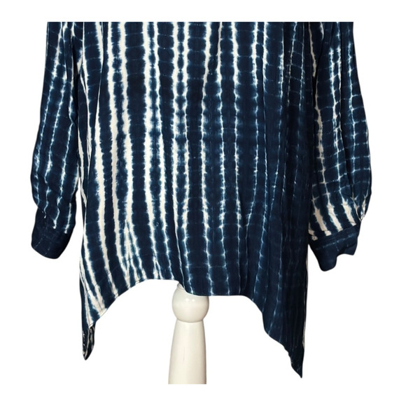 Soft Surroundings Tunic Size XL Blue Geometric Long Sleeve Tie Dye Artsy Casual - Picture 5 of 10